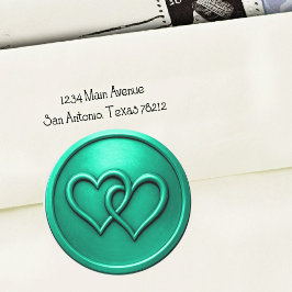 Aqua Two Hearts Intertwined Wedding ラウンドシール