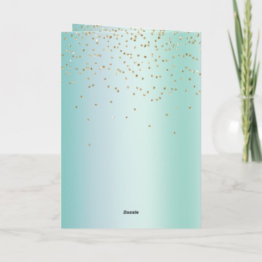 Aqua White Mint Gold Confetti Christmas カード (裏面)
