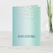 Aqua White Mint Gold Confetti Christmas カード (正面)