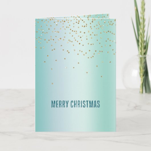 Aqua White Mint Gold Confetti Christmas カード (正面)