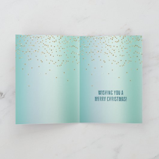 Aqua White Mint Gold Confetti Christmas カード (内部)