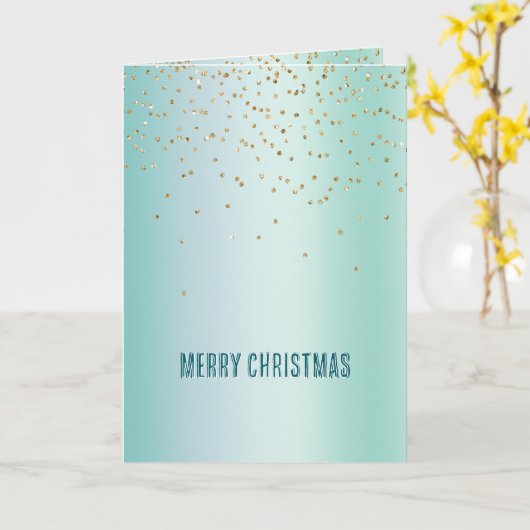 Aqua White Mint Gold Confetti Christmas カード (黄色い花)