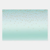 Aqua White Mint Gold Confetti Christmas ラッピングペーパーシート (正面2)