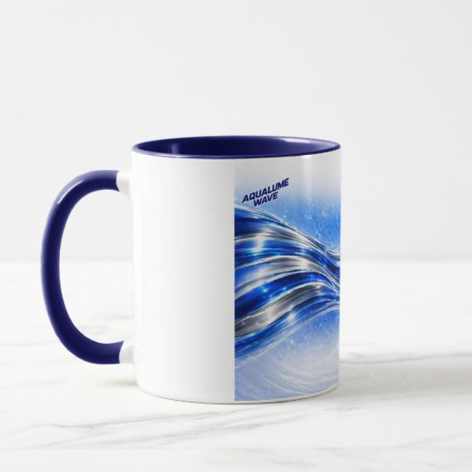 Aqualume Flow  – Blue Silver Wave Energy Mug マグカップ (左)