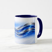 Aqualume Flow  – Blue Silver Wave Energy Mug マグカップ (正面右)
