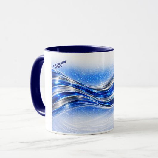 Aqualume Flow  – Blue Silver Wave Energy Mug マグカップ (正面左)