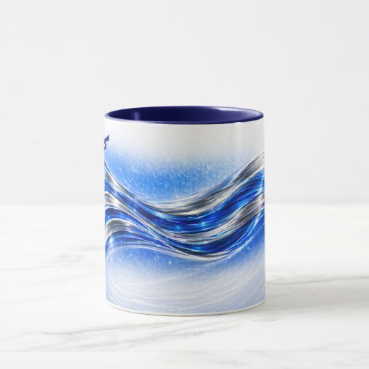 Aqualume Flow  – Blue Silver Wave Energy Mug マグカップ (中央)