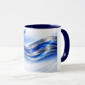 Aqualume Flow  – Blue Silver Wave Energy Mug マグカップ (正面右)
