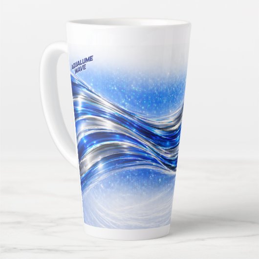 Aqualume Flow Shirt – Blue Silver Wave Energy Desi カフェラテマグ (左アングル)
