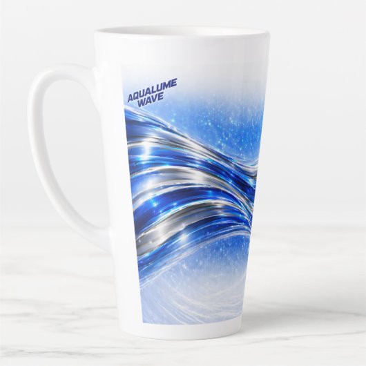 Aqualume Flow Shirt – Blue Silver Wave Energy Desi カフェラテマグ (左)