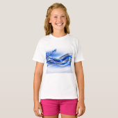 Aqualume Flow Tシャツ - ブルーシルバーウェーブ エナジーデザイン (正面フル)