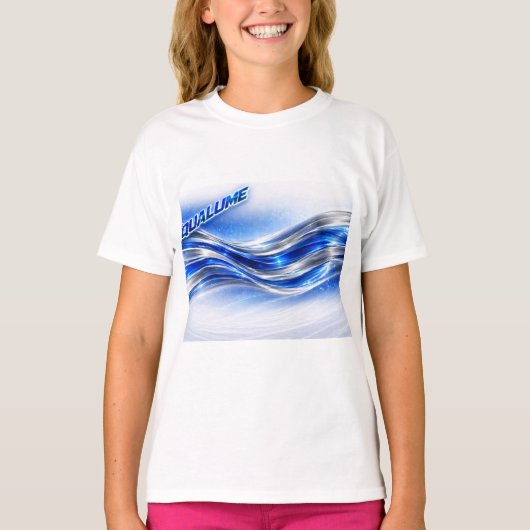 Aqualume Flow Tシャツ - ブルーシルバーウェーブ エナジーデザイン (正面)
