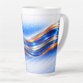 Aqualume Wave Mug – Blue Orange Abstract Flow Desi カフェラテマグ (右アングル)