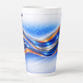Aqualume Wave Mug – Blue Orange Abstract Flow Desi カフェラテマグ (正面)