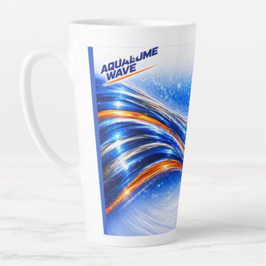 Aqualume Wave Mug – Blue Orange Abstract Flow Desi カフェラテマグ (左)