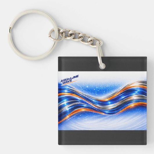 Aqualume Wave Shirt – Blue Orange Abstract Flow De キーホルダー (正面)
