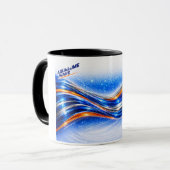 Aqualume Wave Shirt – Blue Orange Abstract Flow De マグカップ (正面左)