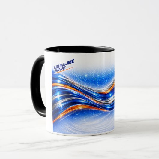 Aqualume Wave Shirt – Blue Orange Abstract Flow De マグカップ (正面左)