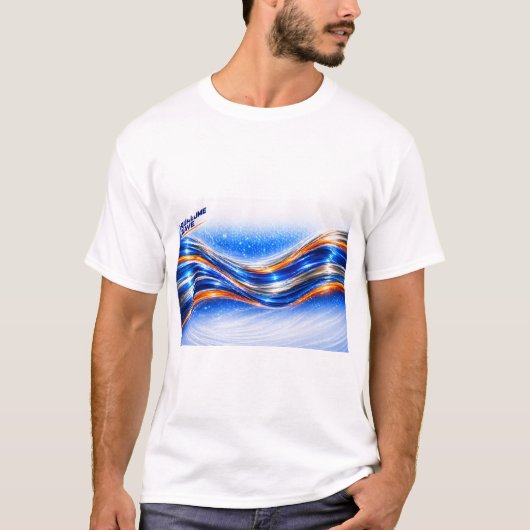 Aqualume Wave Tシャツ - ブルーオレンジ抽象的な流れのデザイン (正面)