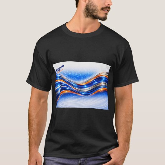 Aqualume Wave Tシャツ - ブルーオレンジ抽象的な流れのデザイン (正面)