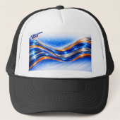 Aqualume Wave Tシャツ - ブルーオレンジ抽象的な流れのデザイン キャップ (正面)