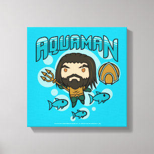 Aquaman  のチビ（小さくかわいく書いた感じ）のAquamanの海底グラフィック キャンバスプリント