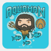 Aquaman |のチビ（小さくかわいく書いた感じ）のAquamanの海底グラフィック スクエアシール (正面)