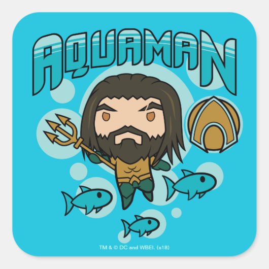 Aquaman |のチビ（小さくかわいく書いた感じ）のAquamanの海底グラフィック スクエアシール (正面)