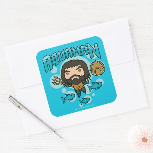 Aquaman |のチビ（小さくかわいく書いた感じ）のAquamanの海底グラフィック スクエアシール (封筒)
