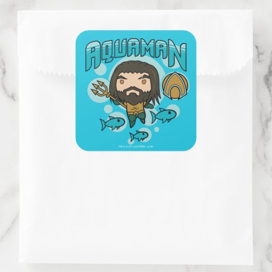 Aquaman |のチビ（小さくかわいく書いた感じ）のAquamanの海底グラフィック スクエアシール (バッグ)
