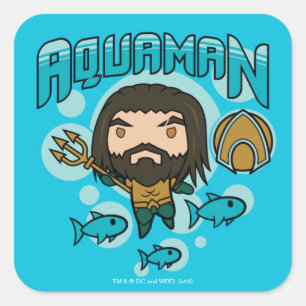 Aquaman のチビ(小さくかわいく書いた感じ)のAquamanの海底グラフィック スクエアシール