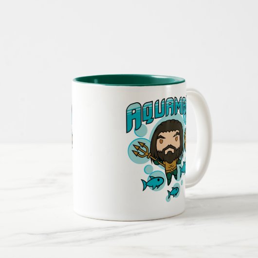 Aquaman |のチビ（小さくかわいく書いた感じ）のAquamanの海底グラフィック ツートーンマグカップ (正面右)