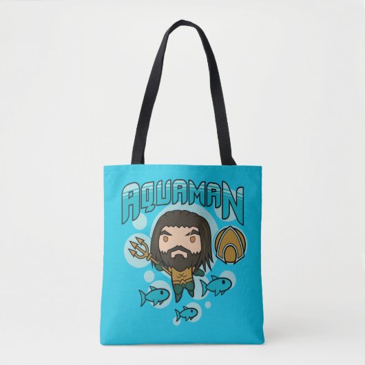 Aquaman |のチビ(小さくかわいく書いた感じ)のAquamanの海底グラフィック トートバッグ (正面)