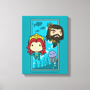 Aquaman のチビ(小さくかわいく書いた感じ) Mera及びAquamanの海底グラフィ キャンバスプリント
