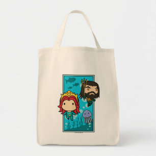 Aquaman  のチビ（小さくかわいく書いた感じ） Mera及びAquamanの海底グラフィ トートバッグ