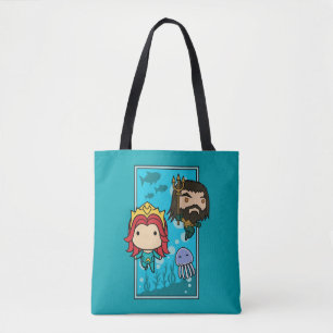 Aquaman  のチビ（小さくかわいく書いた感じ） Mera及びAquamanの海底グラフィ トートバッグ
