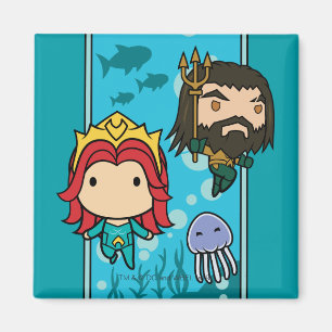 Aquaman  のチビ（小さくかわいく書いた感じ） Mera及びAquamanの海底グラフィ マグネット