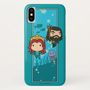 Aquaman のチビ(小さくかわいく書いた感じ) Mera及びAquamanの海底グラフィ iPhone X ケース