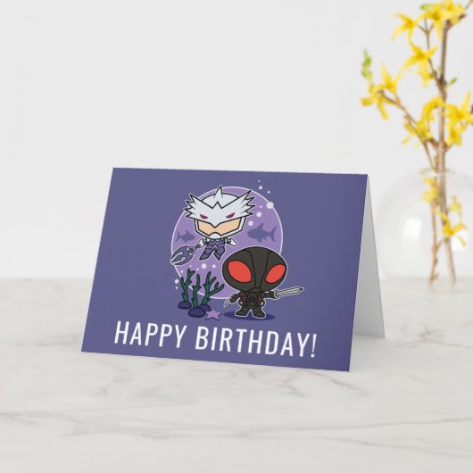 Aquaman |のチビ(小さくかわいく書いた感じ) Orm及び黒いマンタの海底グラフィック カード (黄色い花)