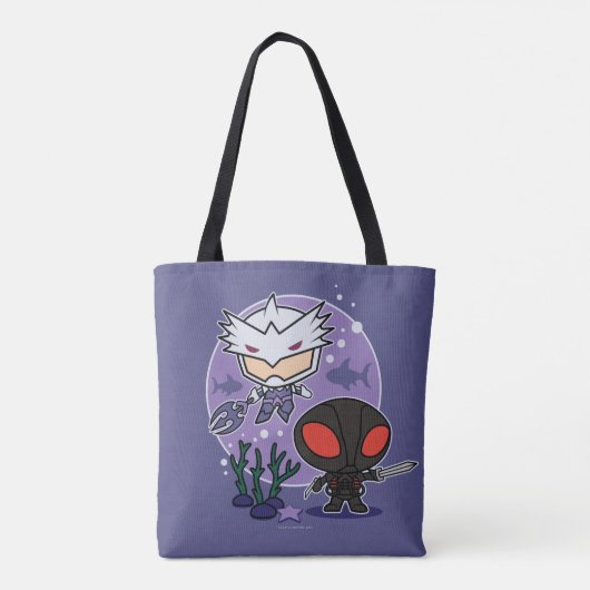 Aquaman |のチビ（小さくかわいく書いた感じ） Orm及び黒いマンタの海底グラフィック トートバッグ (裏面)