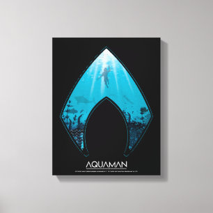 Aquaman  はAquamanのロゴの海のグラフィックを見通します キャンバスプリント