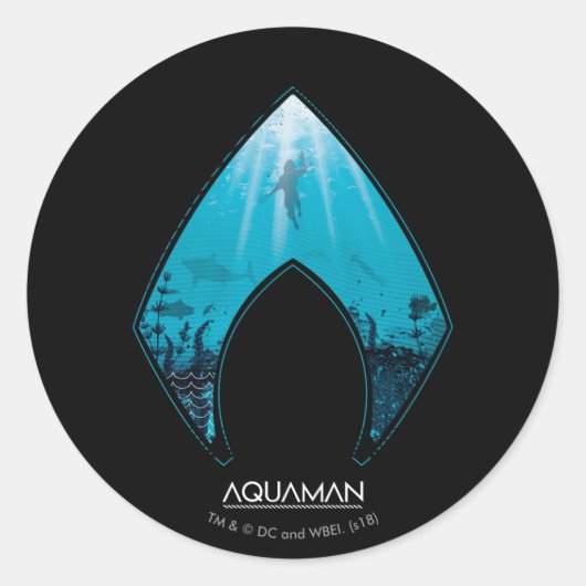 Aquaman |はAquamanのロゴの海のグラフィックを見通します ラウンドシール (正面)