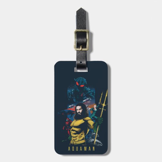 Aquaman | Orin、Meraおよび黒いマンタのグラフィック ラゲッジタグ (正面縦)