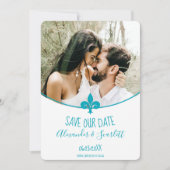 Aquamarine(紋章の)フラ・ダ・リ写真Save The Date 案内状 (正面)