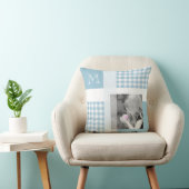 Aquamarine Add Your Photo Gingham モダン Monogram クッション (椅子)