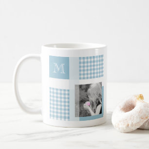 Aquamarine Add Your Photo Gingham モダン Monogram コーヒーマグカップ