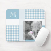 Aquamarine Add Your Photo Gingham モダン Monogram マウスパッド (マウス)