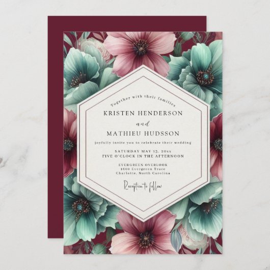 Aquamarine Bloom Wedding 招待状 (正面/裏面)