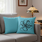 Aquamarine Blue Octopus Throw Pillow クッション