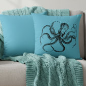 Aquamarine Blue Octopus Throw Pillow クッション